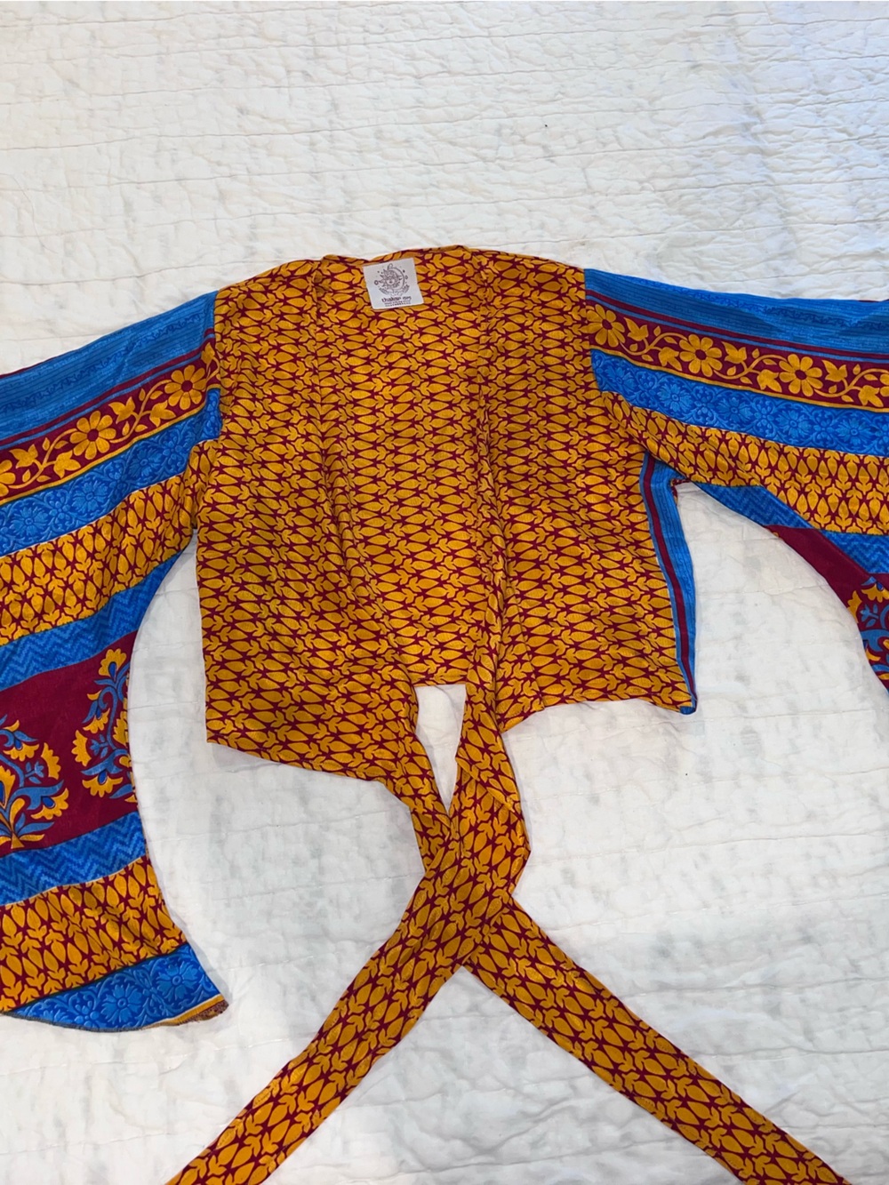 Bohemian Global Mamas Printed Halter Crop Top in Blue & Orange size M NWOT